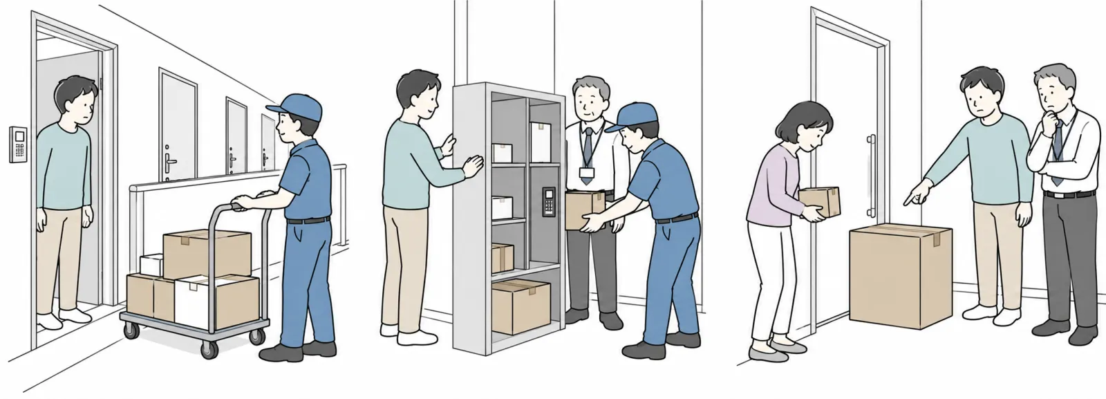 One morning, Mr. Arai saw a delivery worker waiting outside his apartment. There were several boxes on the worker's cart.